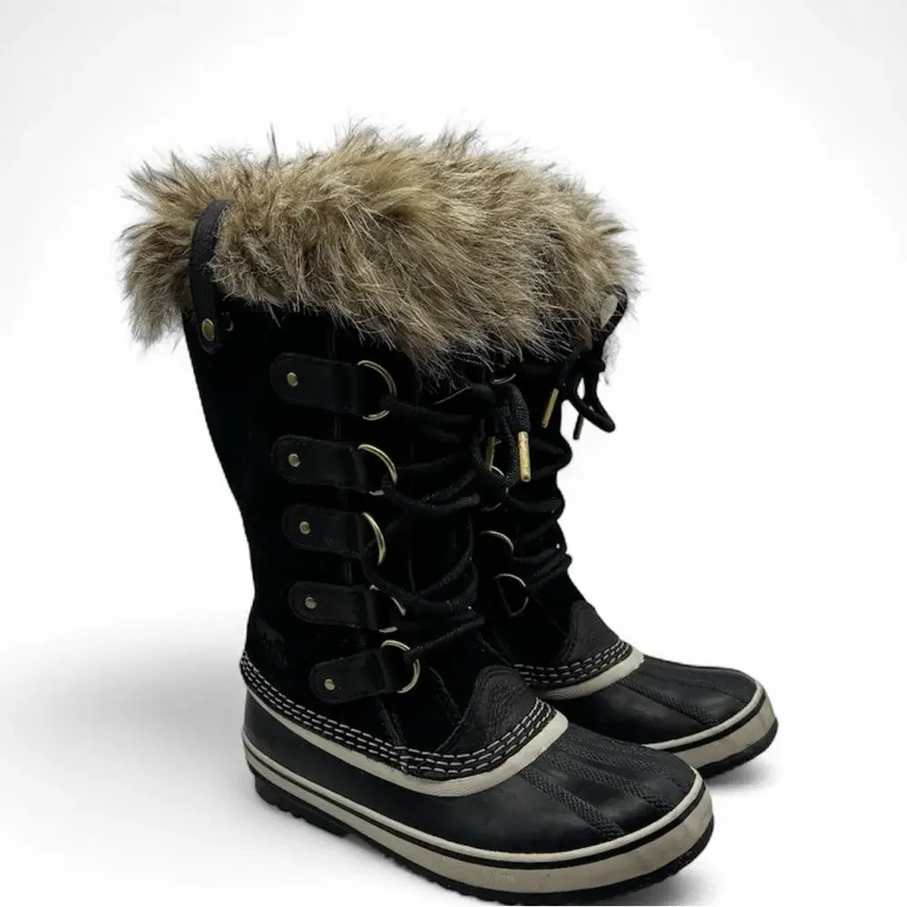 Sorel Joan of Arctic Black Waterproof Fur Snow Boots Women’s 6.5